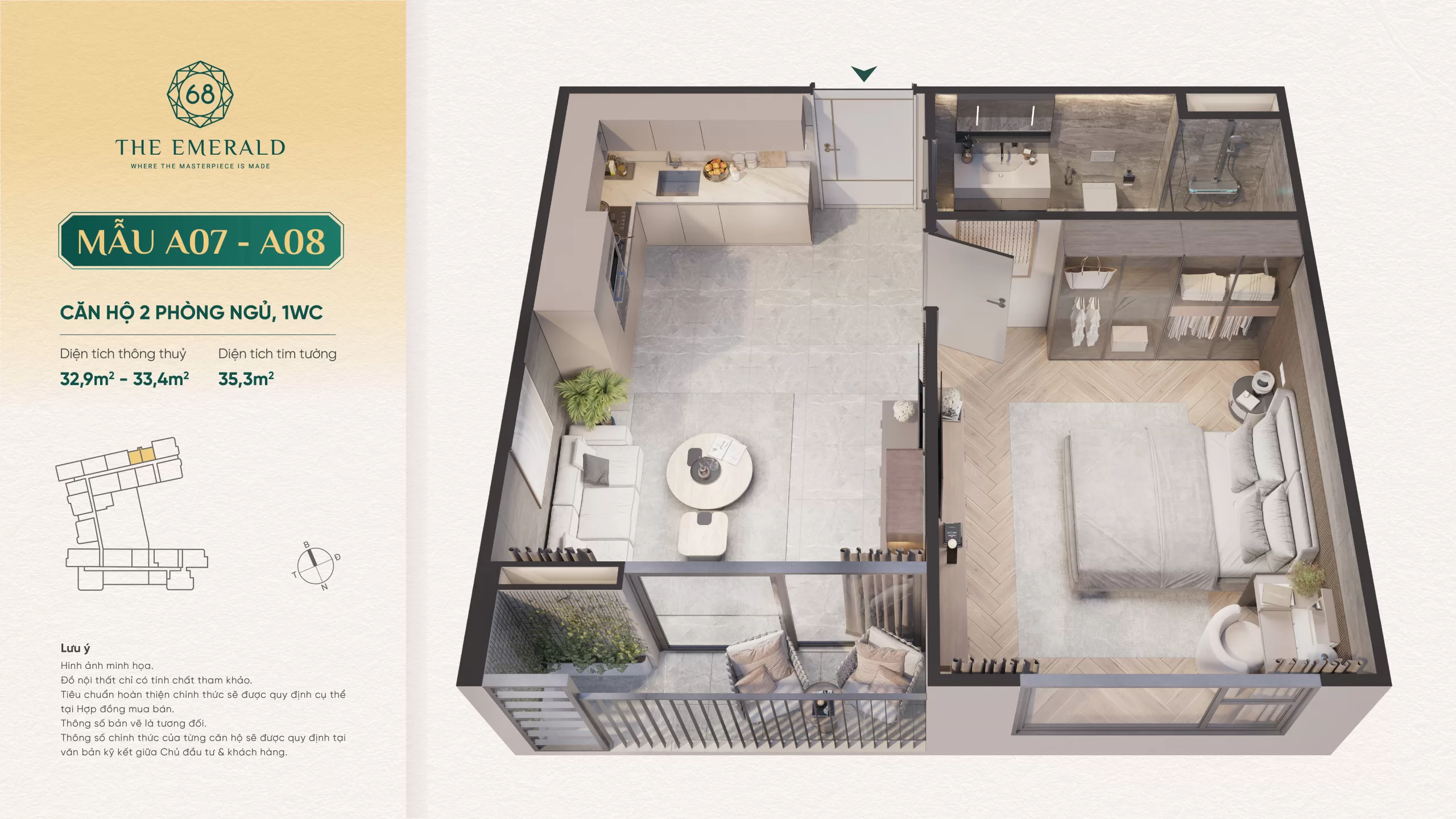 Mẫu căn hộ 1PN 35m2