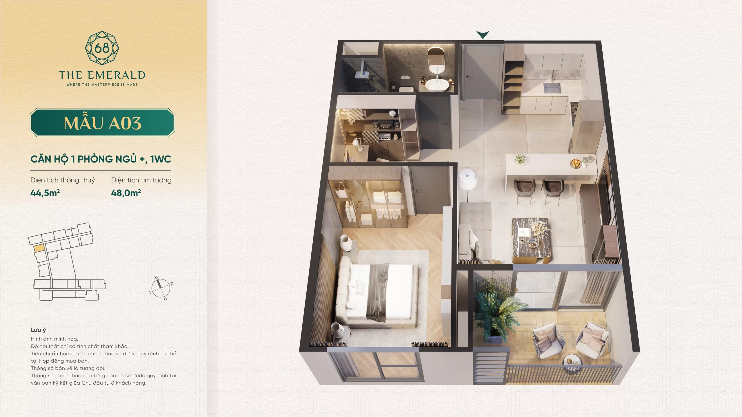 Mẫu căn hộ 1PN+ 48m2