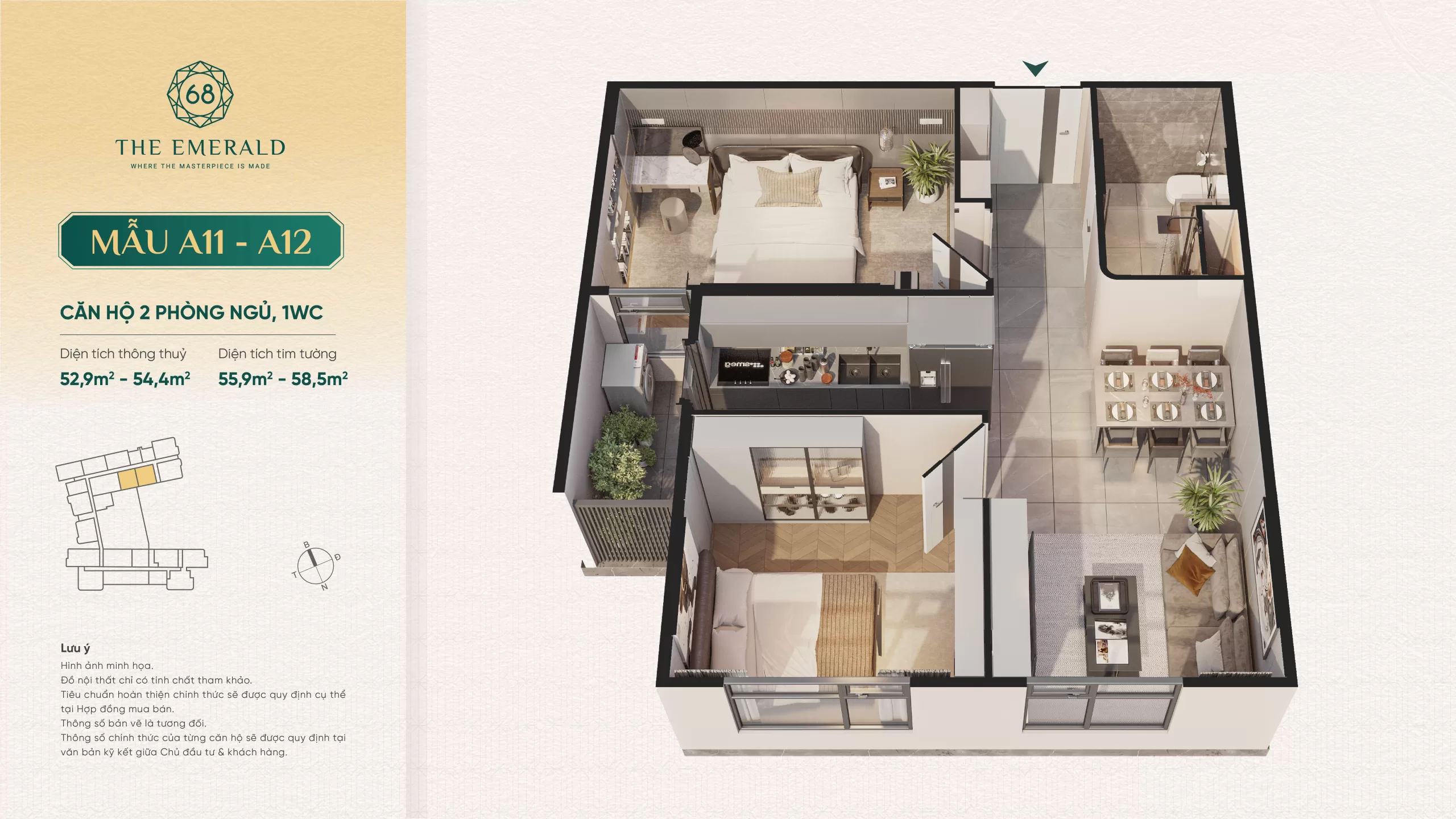 Mẫu căn hộ 1PN 55m2