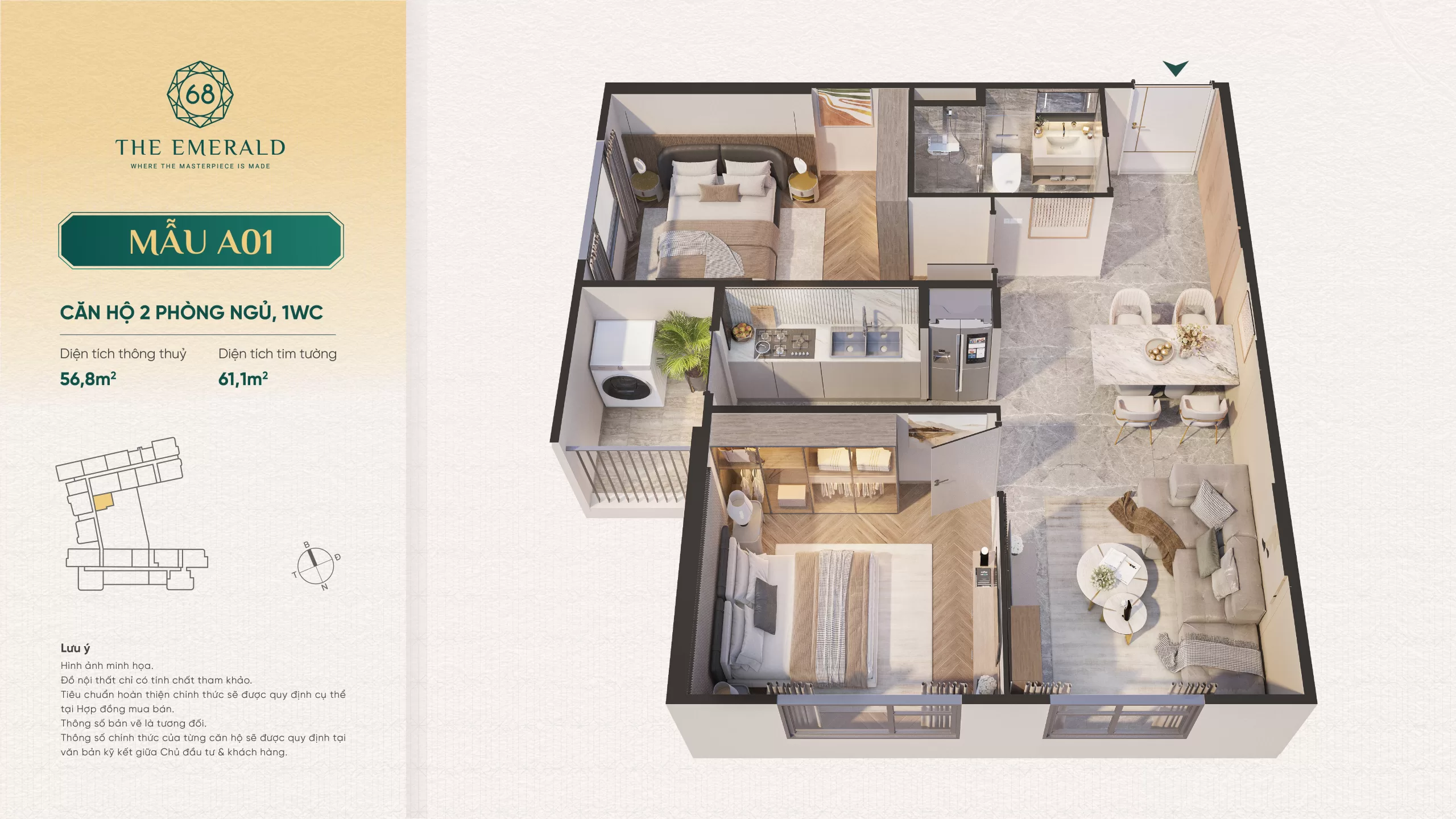Mẫu căn hộ 2PN 61m2